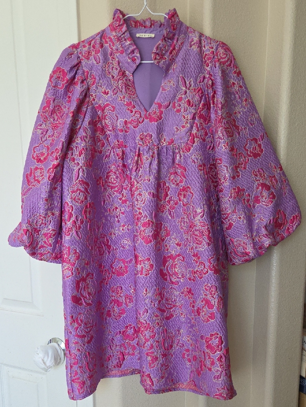 NWT JODIFL Floral Print Puff Sleeve Jacquard Dress Size S